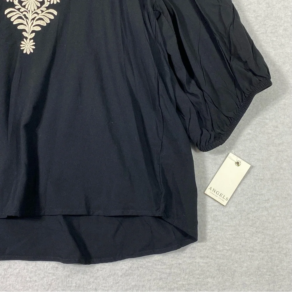 Angels Western Floral Blouse Women's 3X Black White Embroidered 3/4 Sleeve NWT - Picture 7 of 13